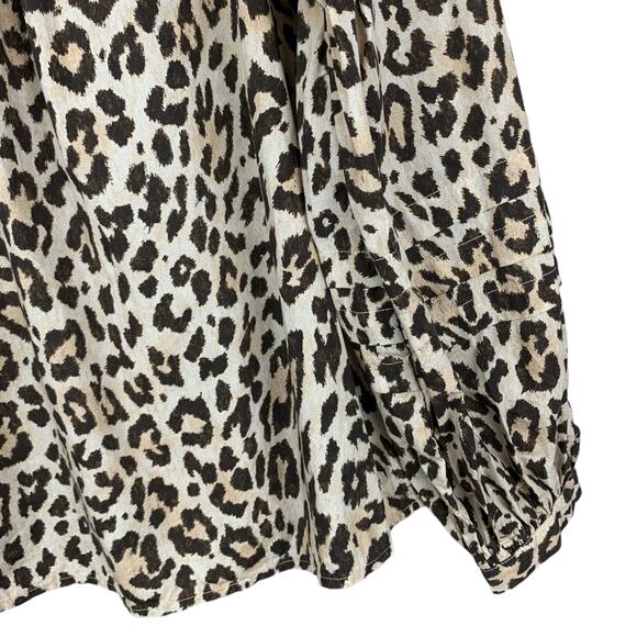 J Crew Blouse Button Front Ruffleneck Popover Leopard Print Cotton Women's S - Picture 6 of 9